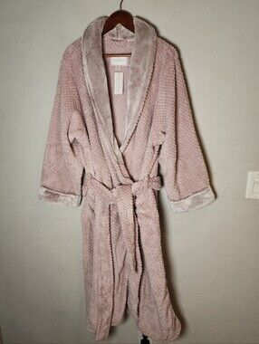 NWT Carole Hochman Pink Plush Midi Robe Faux Fur Shawl Collar And Cuffs Size XXL